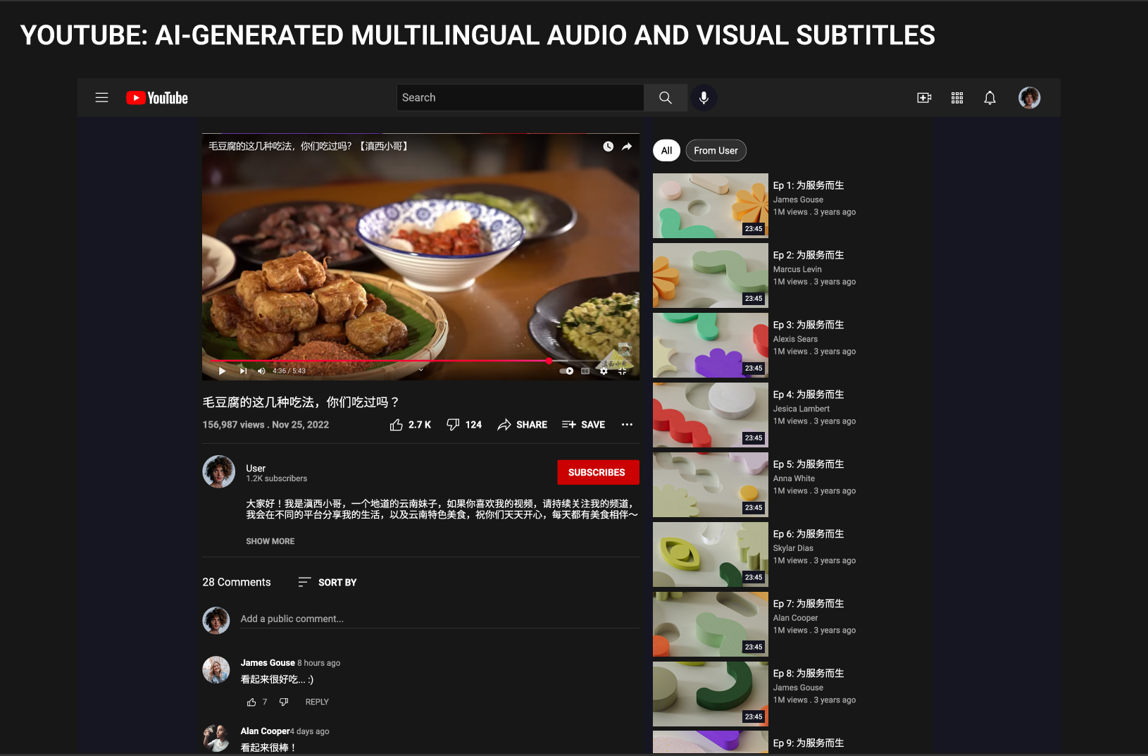 Youtube: proposing multilingual audio and video subtitles using LLM